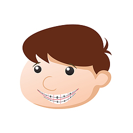 卡通带牙套的男孩微笑头像插画免
