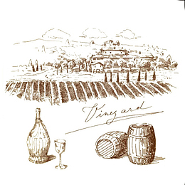 素雅装饰手绘葡萄园免抠图