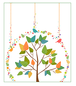 小鸟大树圆圈底纹