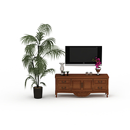 花盆中式复古茶几电视柜