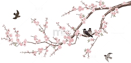 手绘复古梅花鸟儿