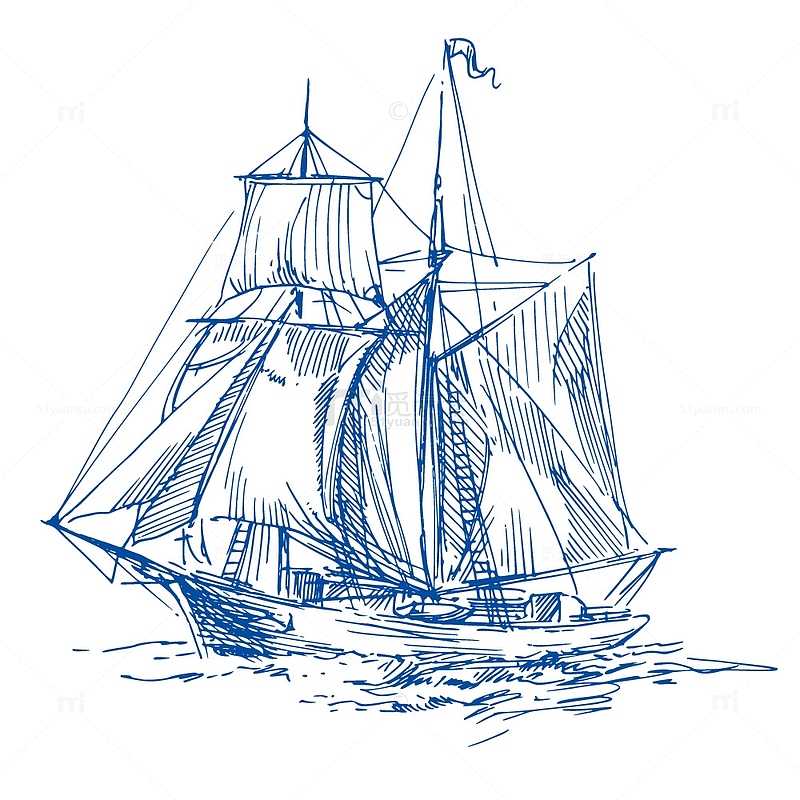 蓝色航海捕鱼帆船矢量设计元素