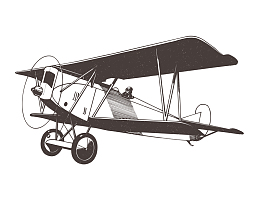 矢量黑白手绘复古风格双翼飞机