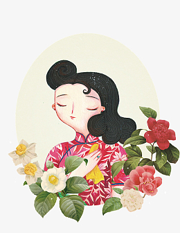 手绘复古插图穿旗袍的美女