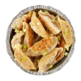 装满煎饺的金属罐子实物