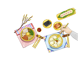 卡通吃饭场景免抠图