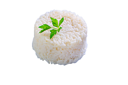 白色蒸米饭的香菜叶