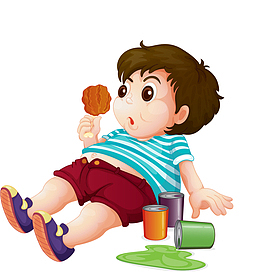 暴饮暴食的男孩手绘图