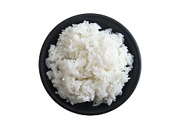 黑色瓷碗里的白米饭