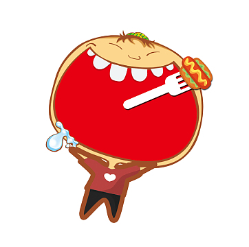 卡通手绘大嘴吃货插画免抠