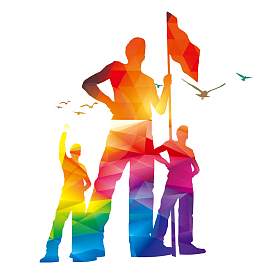 彩绘创意青年节人物剪影插画