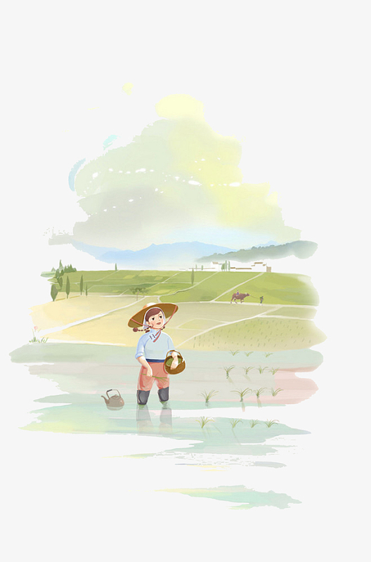 卡通手绘夏季农民插画免抠