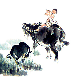 清明节水墨风放牛的孩子背景元素