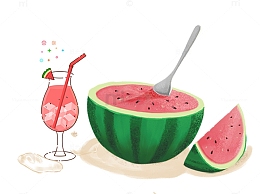 二十四节气之处暑西瓜饮料插画