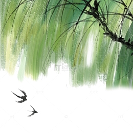 清明节水墨风柳叶元素