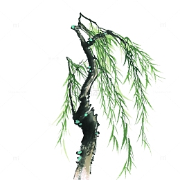 清明节水墨风柳叶背景元素