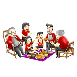 中秋团圆主题全家中秋吃月饼聚餐