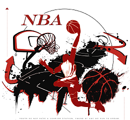 手绘NBA篮球投篮插画