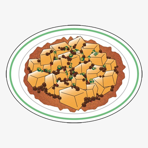 卡通手绘盘子里的食物小葱豆腐