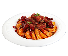 盘子里的炒菜排骨