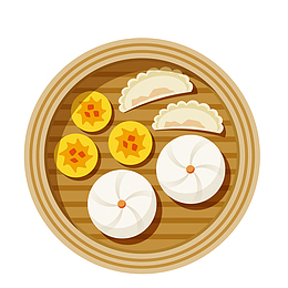 卡通蒸笼里的食物俯视图设计