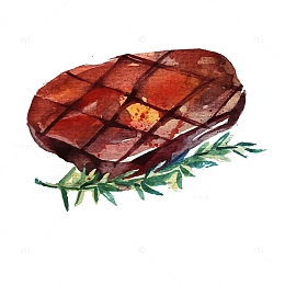 美味煎牛排水彩画矢量