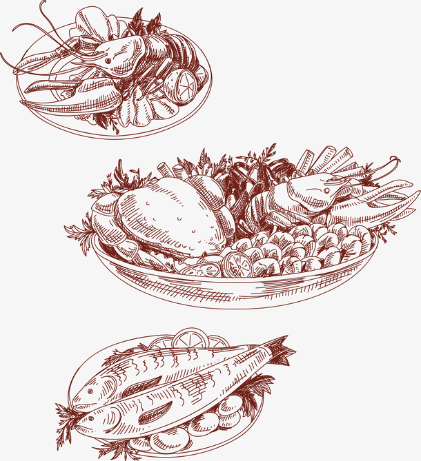 美味的海鲜素描画
