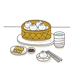 手绘卡通小笼包美味食物