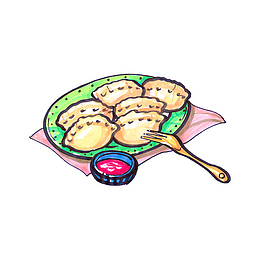 手绘彩色的水饺食物