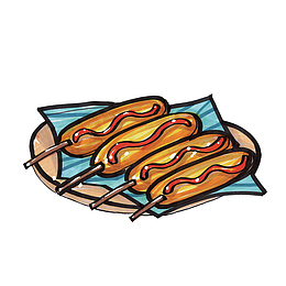 马克笔手绘芝士热狗肠素材