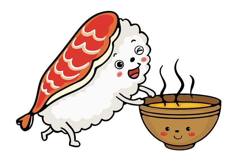 手绘三文鱼饭团免抠图