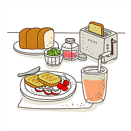 手绘烤面包面包片