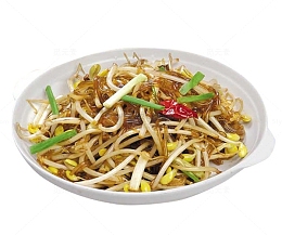 盘子里的炒菜黄豆芽