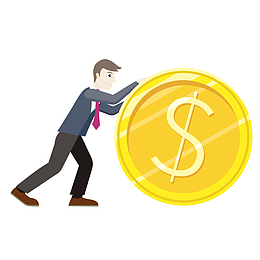矢量手绘扁平推金币上班族