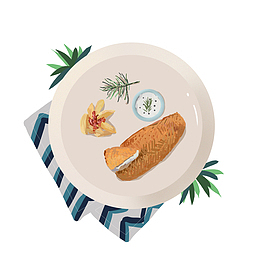 手绘卡通一盆食物