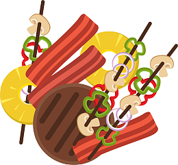 红色扁平烧烤肉串