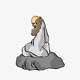 卡通坐在石头上沉思的老者素材