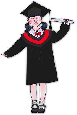 夏日毕业季学士服小女孩插画