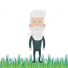 卡通手绘白发白胡子老头人物矢量