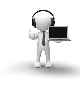 卡通白色小人和笔记本电脑