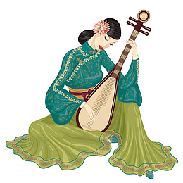 古代女子琵琶弹唱