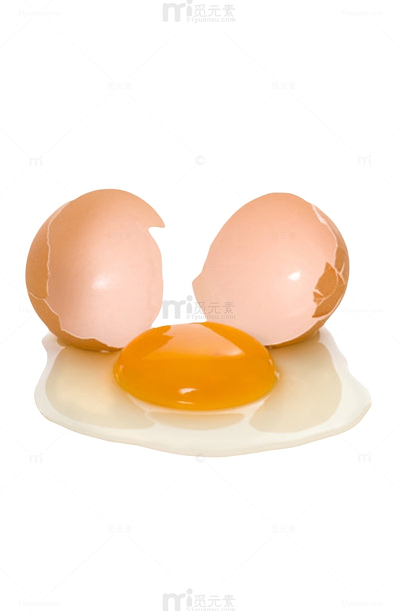 褐色鸡蛋爆开出蛋黄的初生蛋实物
