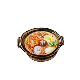 手绘炖锅里的美味拉面素材