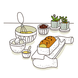 卡通烤面包打鸡蛋生活场景