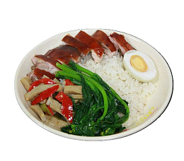 青菜鸡蛋烧腊饭
