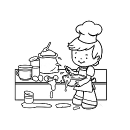 小男孩厨房做饭简笔画