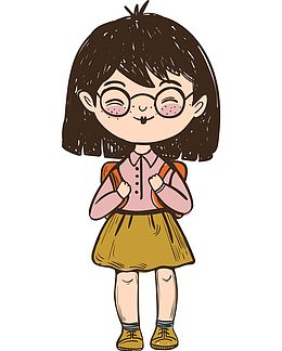 开学季卡通人物背书包女学生