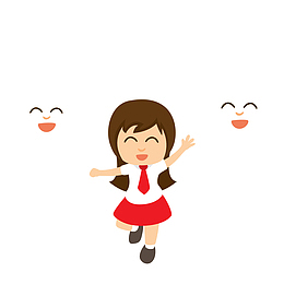 卡通戴红领巾女学生跳跃矢量