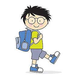 手绘卡通学生背着书包上学去