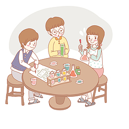 卡通手绘做化学实验的人物设计